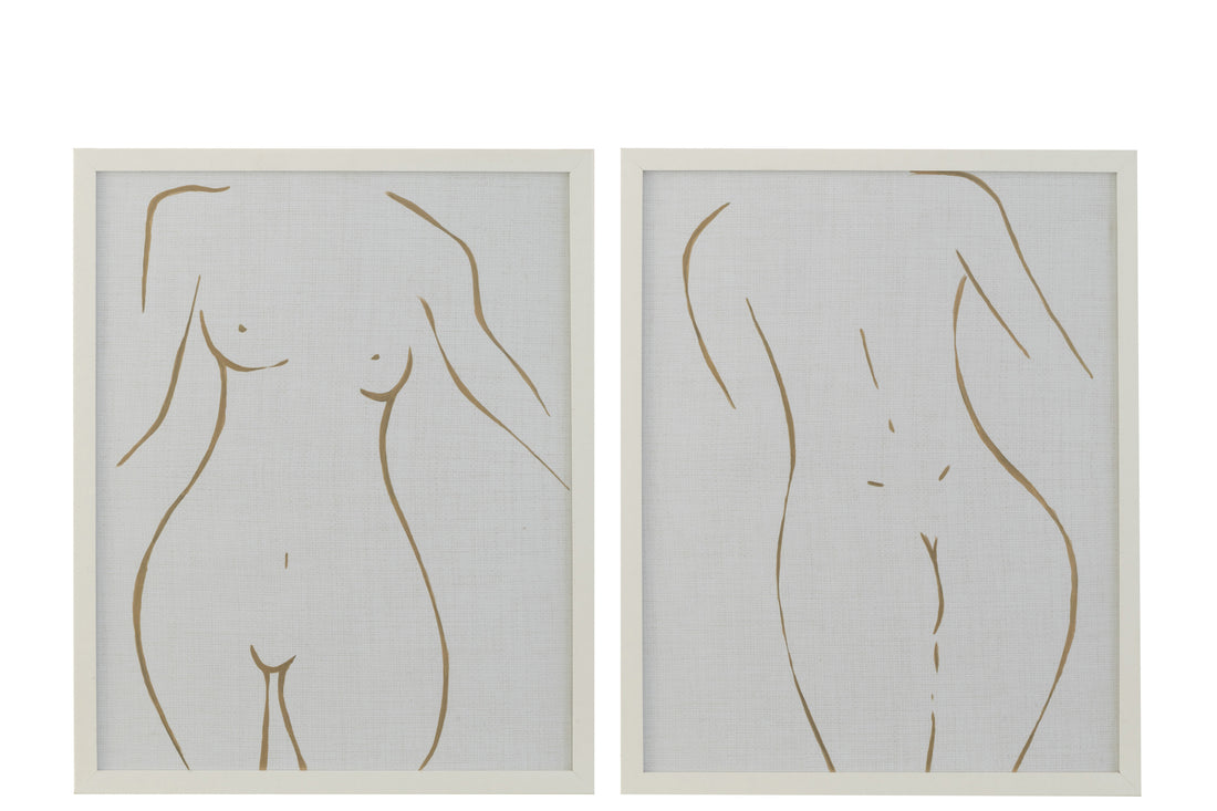 Lijntekening Vrouw Mdf/Glas Wit/Goud Assortiment Van 2