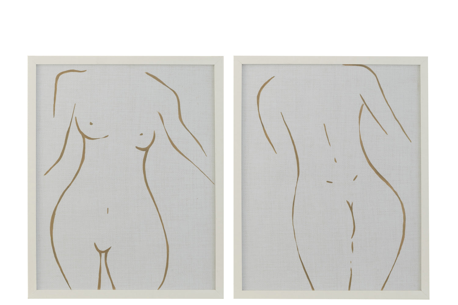 Lijntekening Vrouw Mdf/Glas Wit/Goud Assortiment Van 2