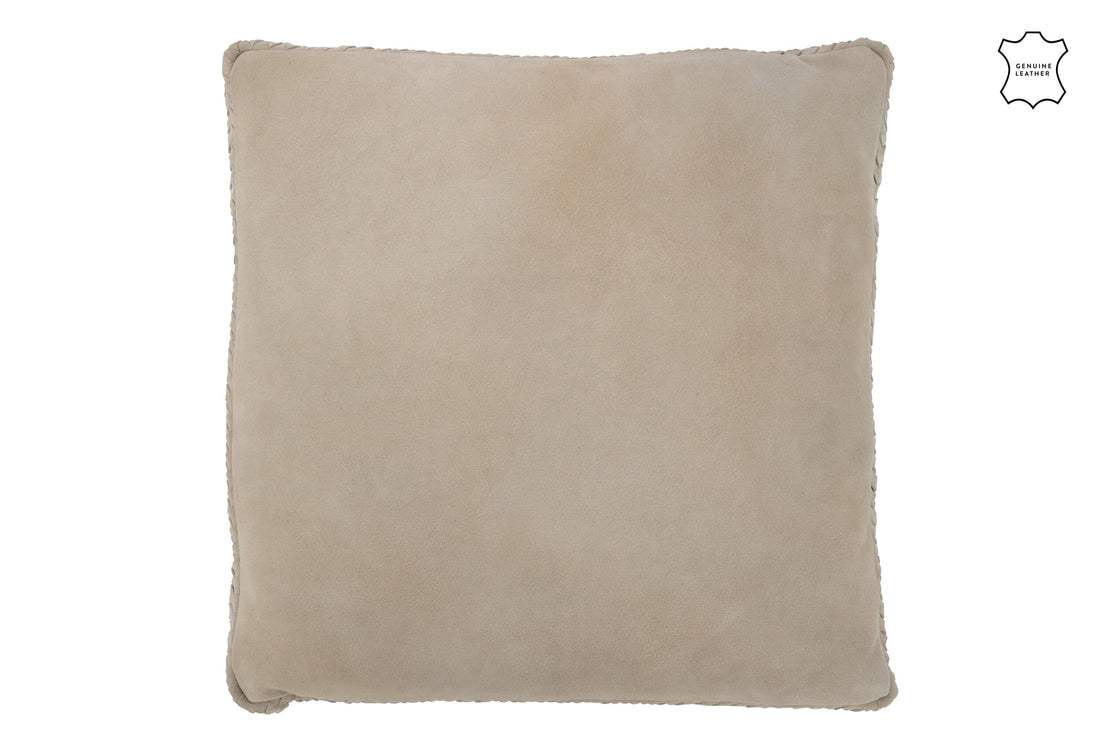 J-Line Kussen Geweefd Leder Grijs