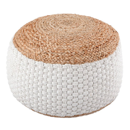 Poef jute kruk rond 50x50 cm decoratieve kruk jute naturel poef vloerkussen voetenbank