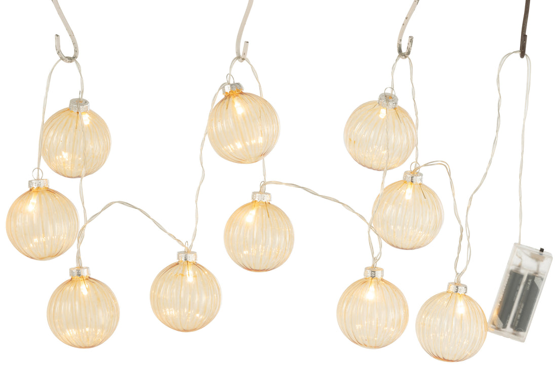 J-Line Slinger 10 Ballen+ Led Geribbeld Glas Geel