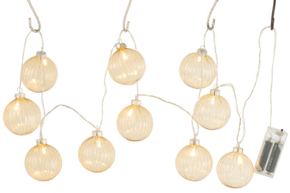 J-Line Slinger 10 Ballen+ Led Geribbeld Glas Geel