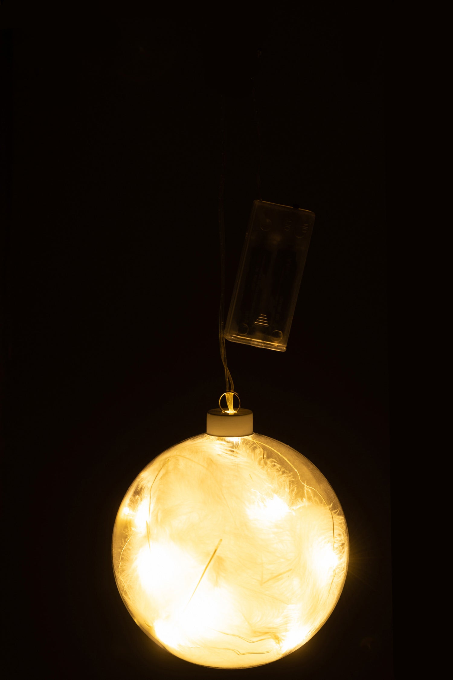J-Line Bal Deco Pluimen+Led Lichtjes Glas Wit Small