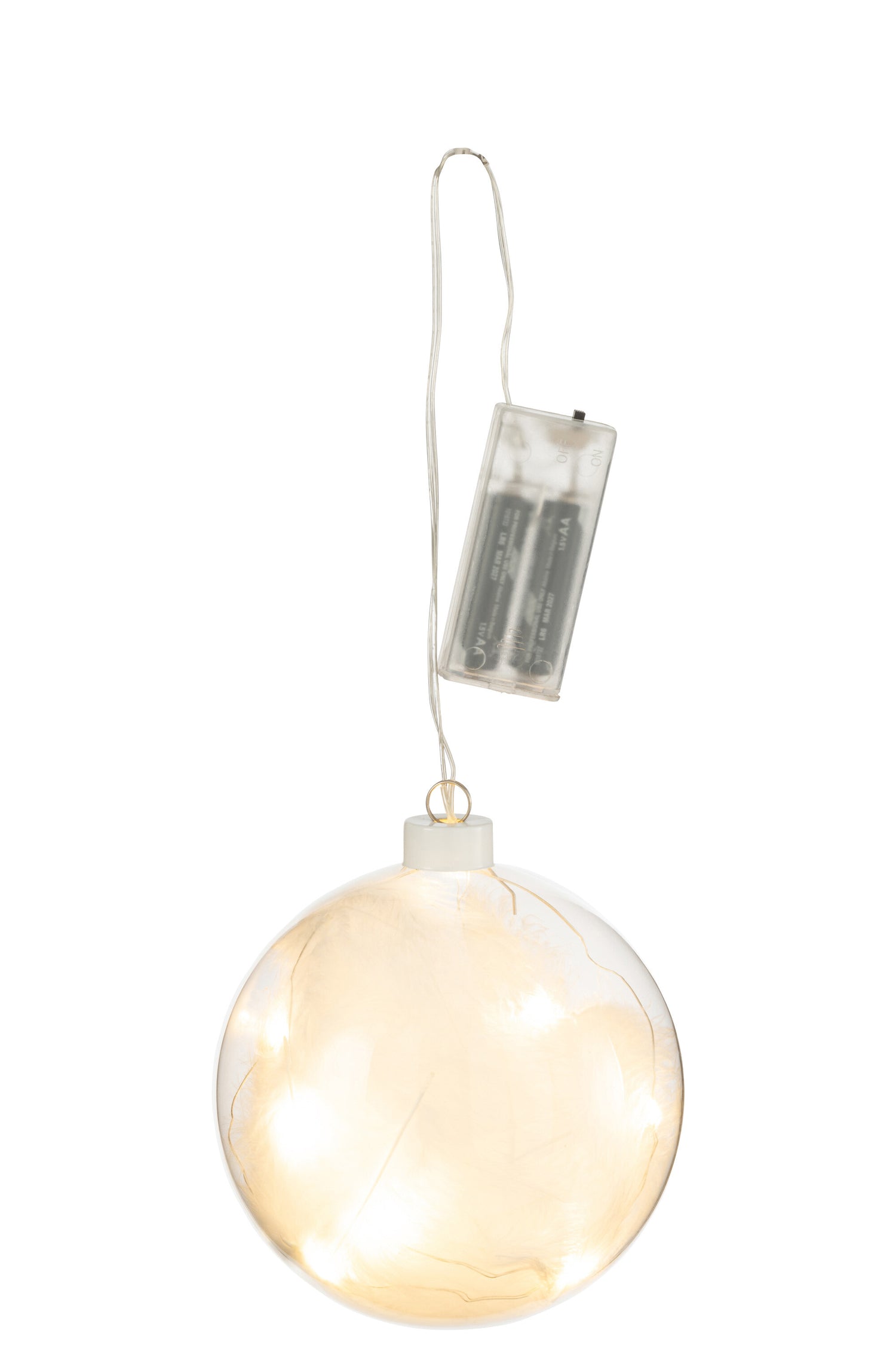 J-Line Bal Deco Pluimen+Led Lichtjes Glas Wit Small