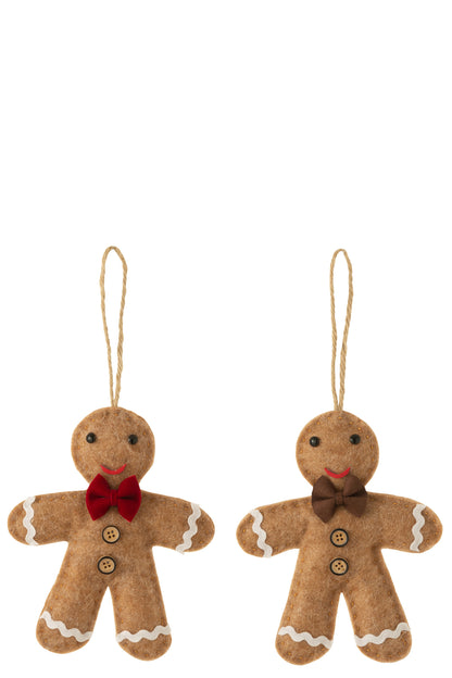 Hanger Peperkoekmannetje + Vlinderstrik Textiel Bruin Assortiment Van 2