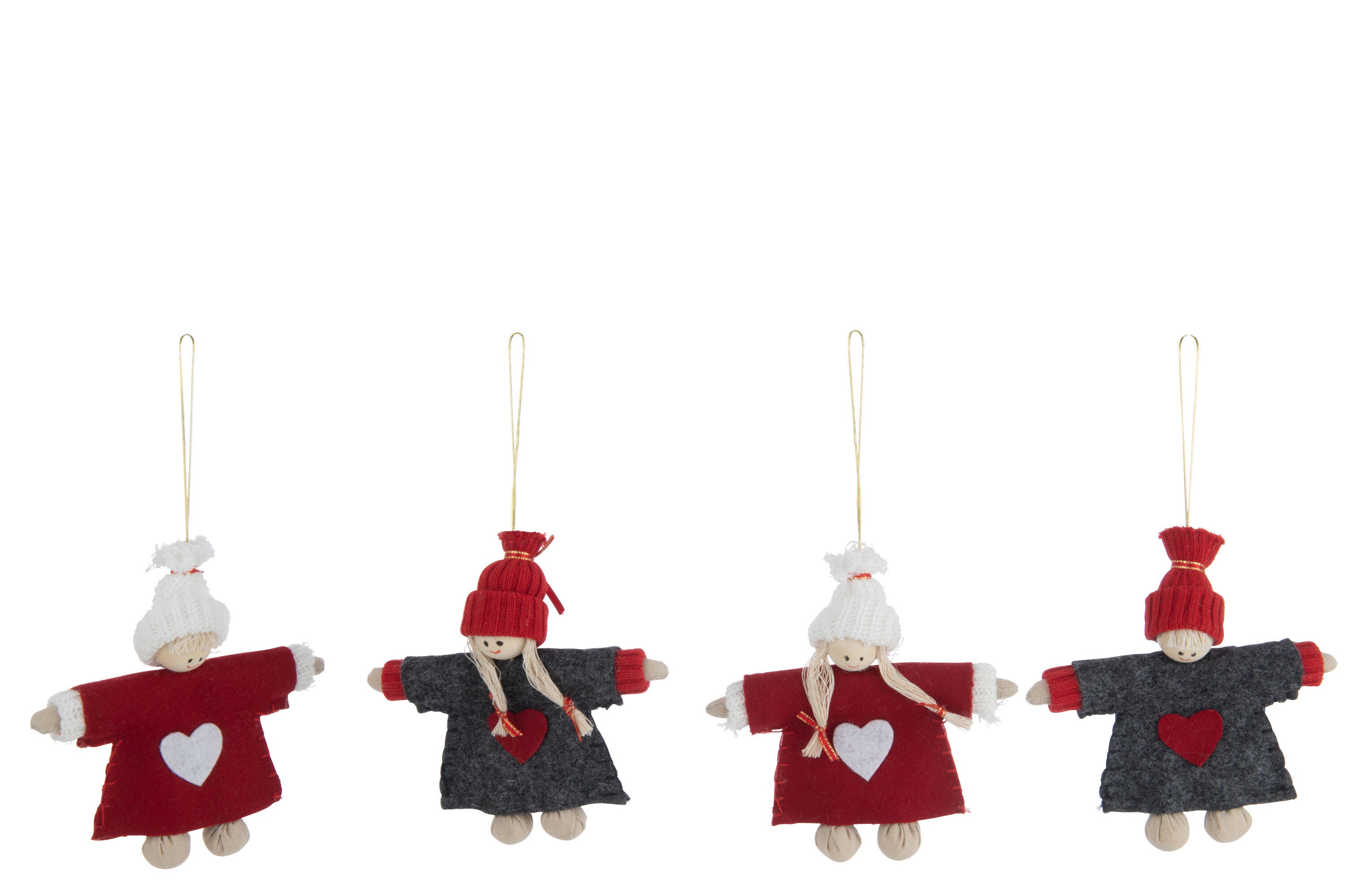 Poppenhanger Jongen/Meisje + Hoed Hout/Vilt Rood/Grijs Assortiment Van 4