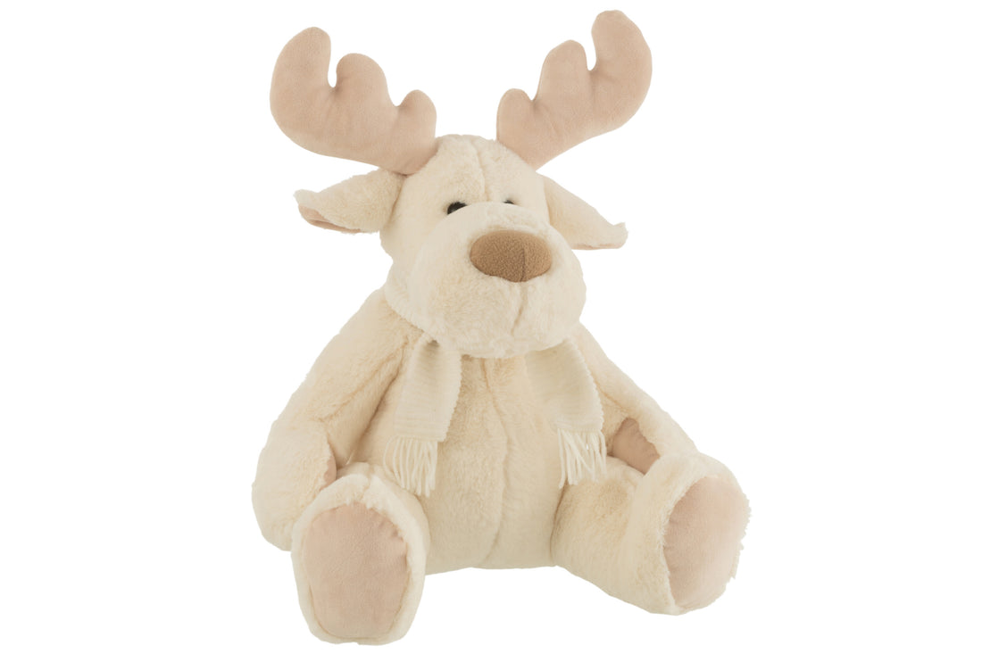 Rendier+sjaal Zittend Textiel Wit/Beige Groot