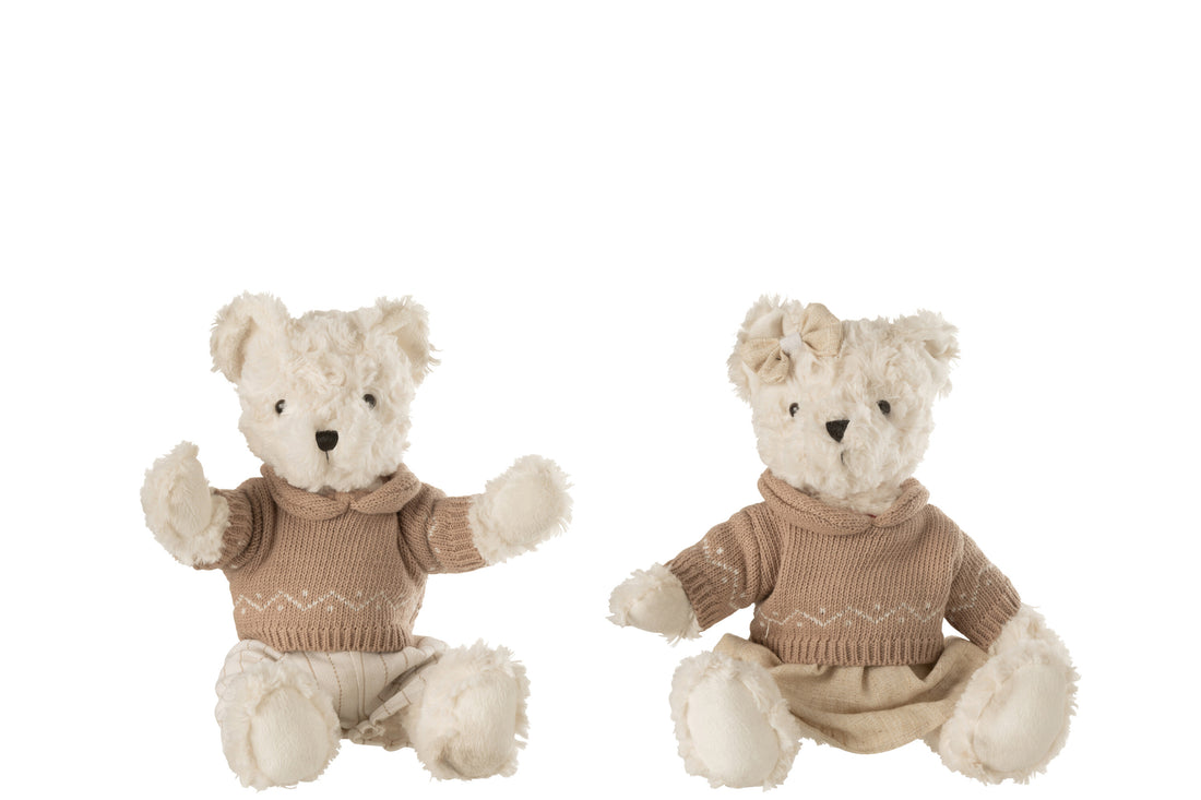 Beer pluche jongen/meisje met kleding textiel klein assortiment van 2