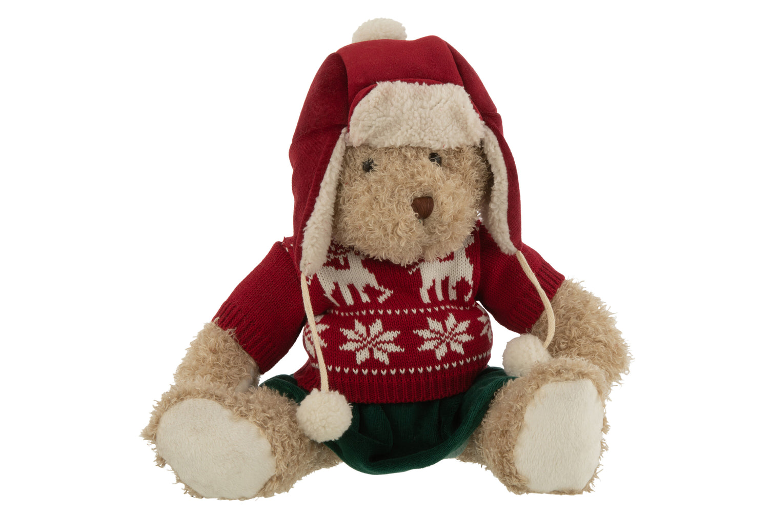 J-Line Bear Girl Christmas Sweater+Hat Textile Beige/Red Large