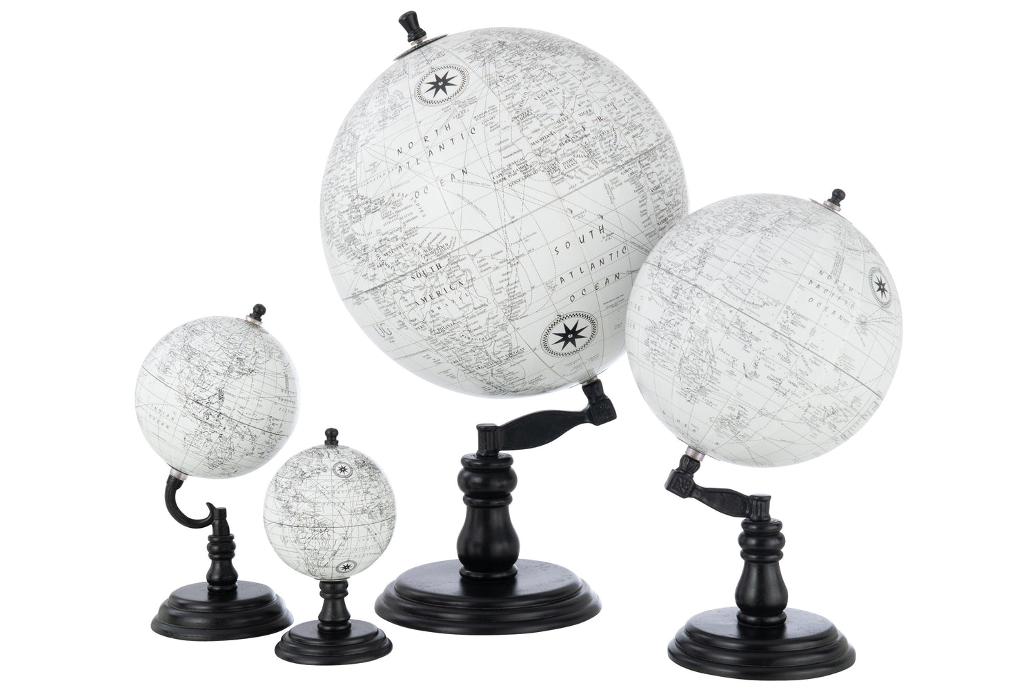 Wereldbol op voet hout grijs/zwart groot