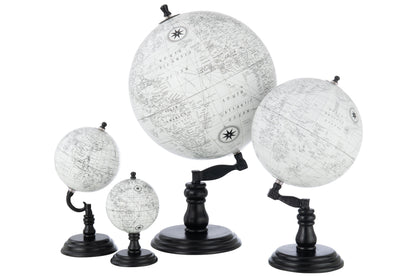 Wereldbol op voet hout grijs/zwart groot