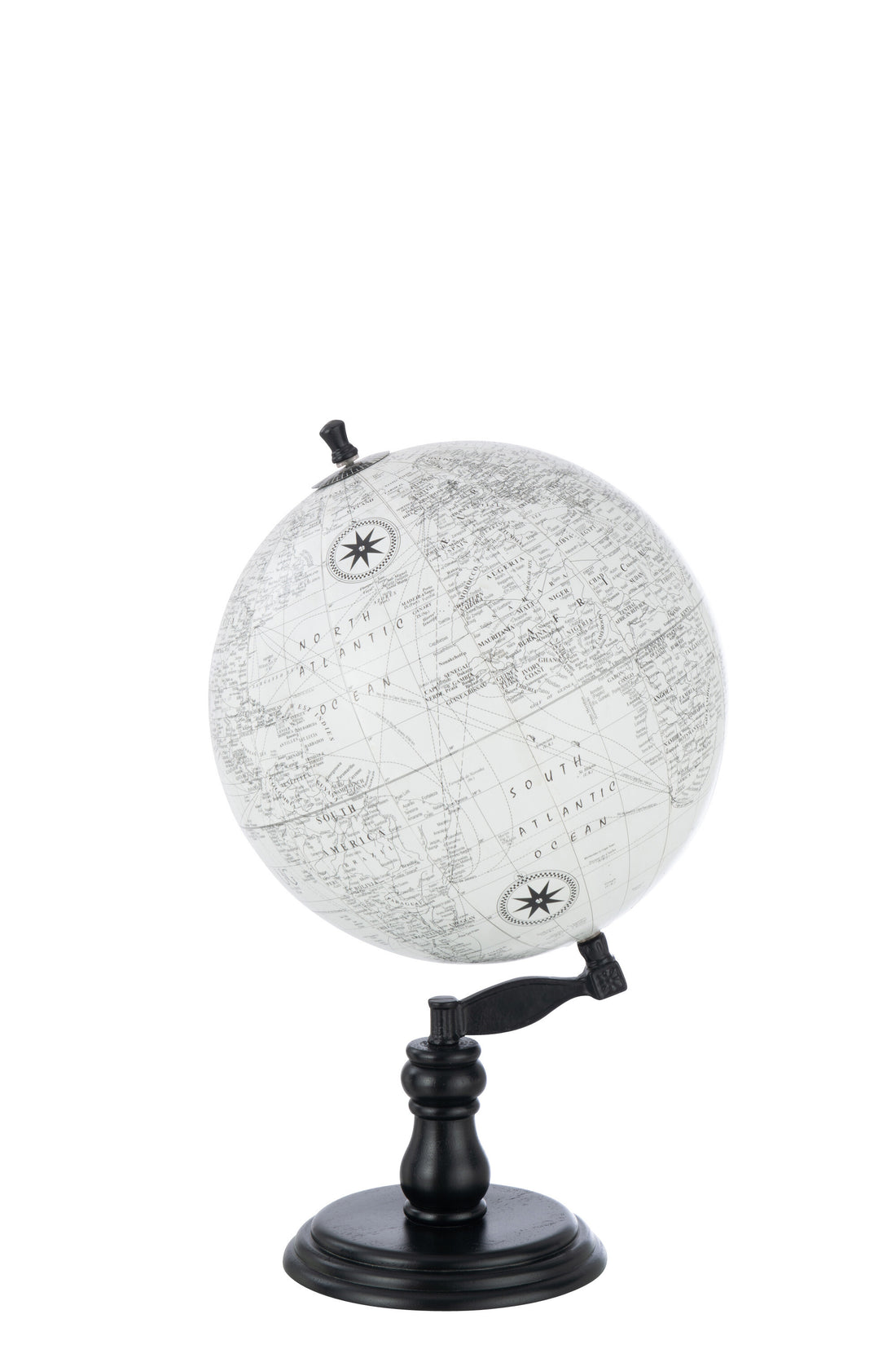 Wereldbol op voet hout grijs/zwart groot