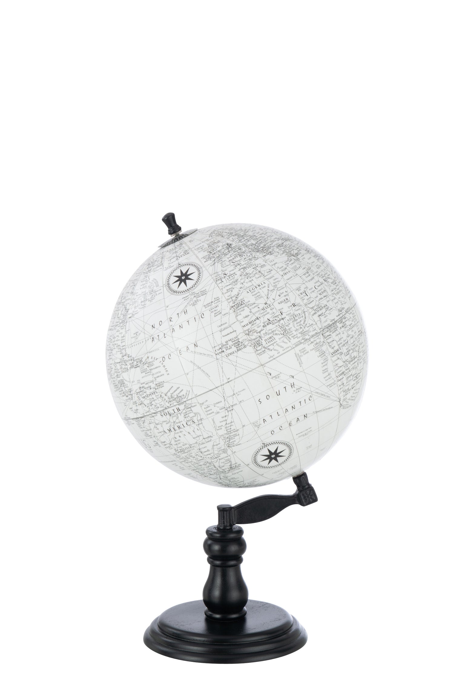 Wereldbol op voet hout grijs/zwart groot