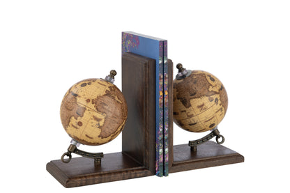 Boekensteun Wereldbol Hout Oranje/Bruin