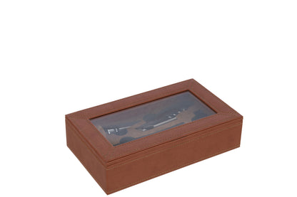 Doos 6 Wijnaccessoires Nep Leer Cognac