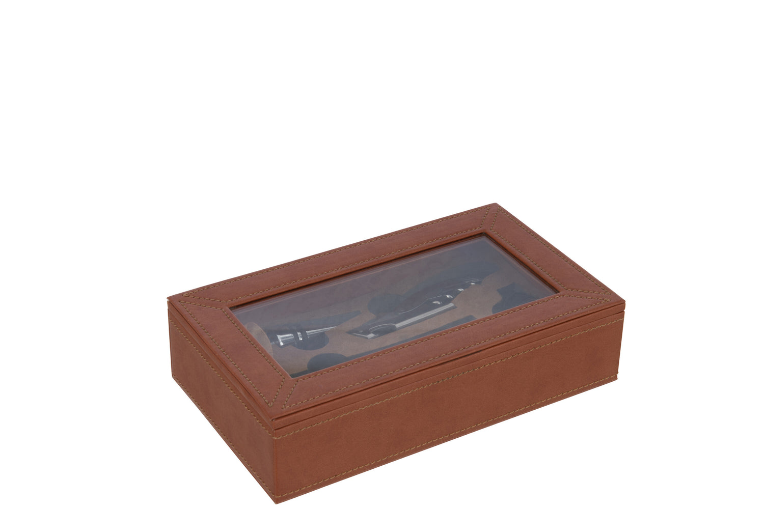 Doos 6 Wijnaccessoires Nep Leer Cognac
