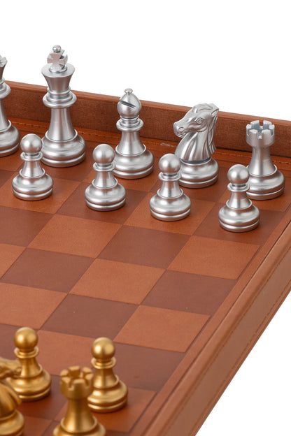 Doos Kaartspel/Schaakspel Nep Leer Cognac