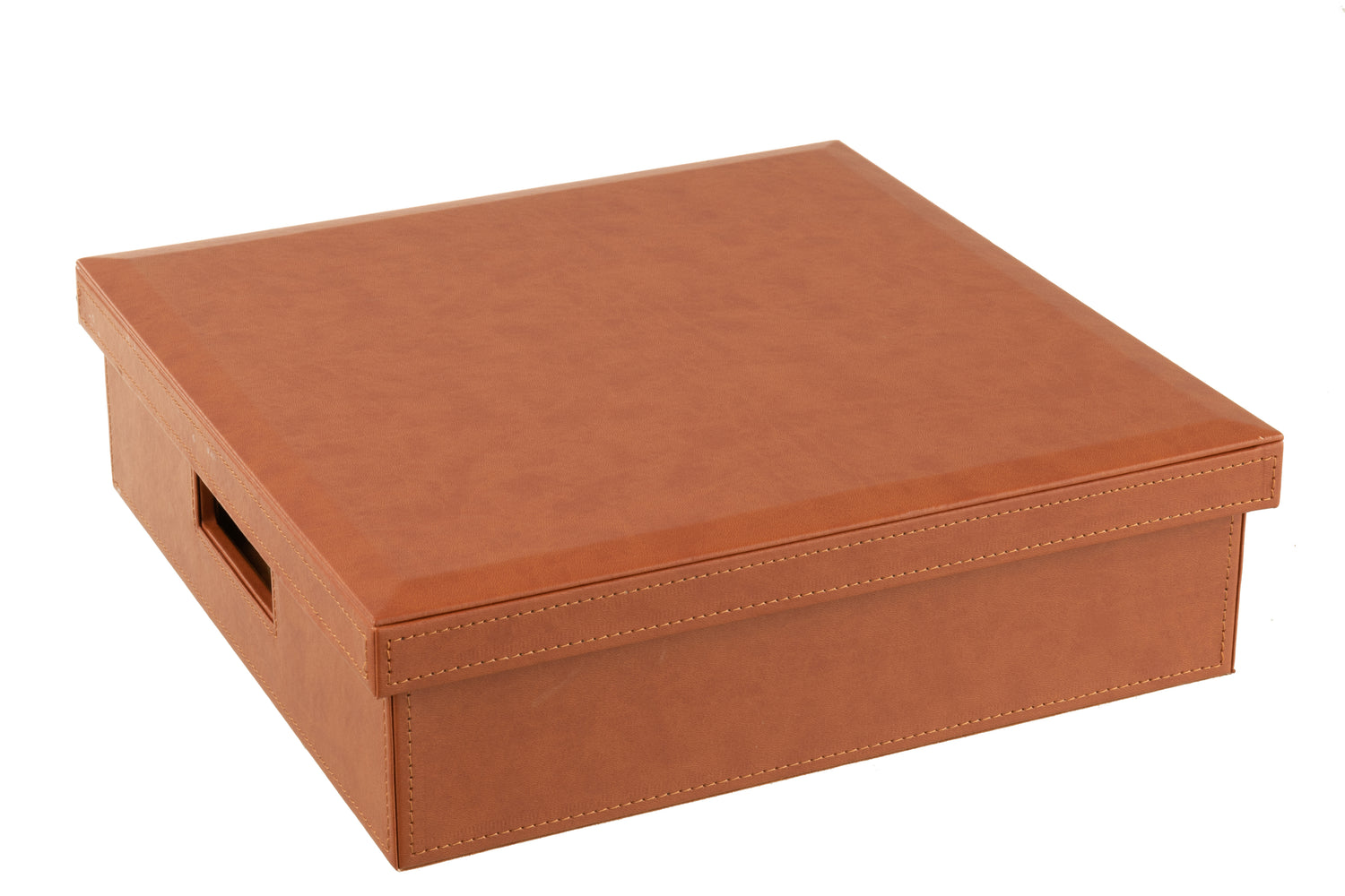 Doos Kaartspel/Schaakspel Nep Leer Cognac