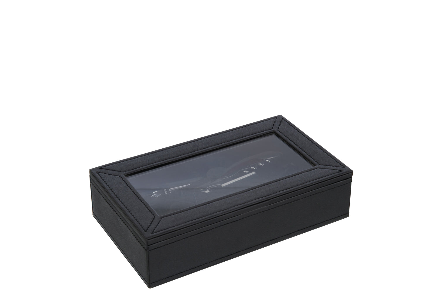 Doos 6 Wijnaccessoires Nep Leer Zwart