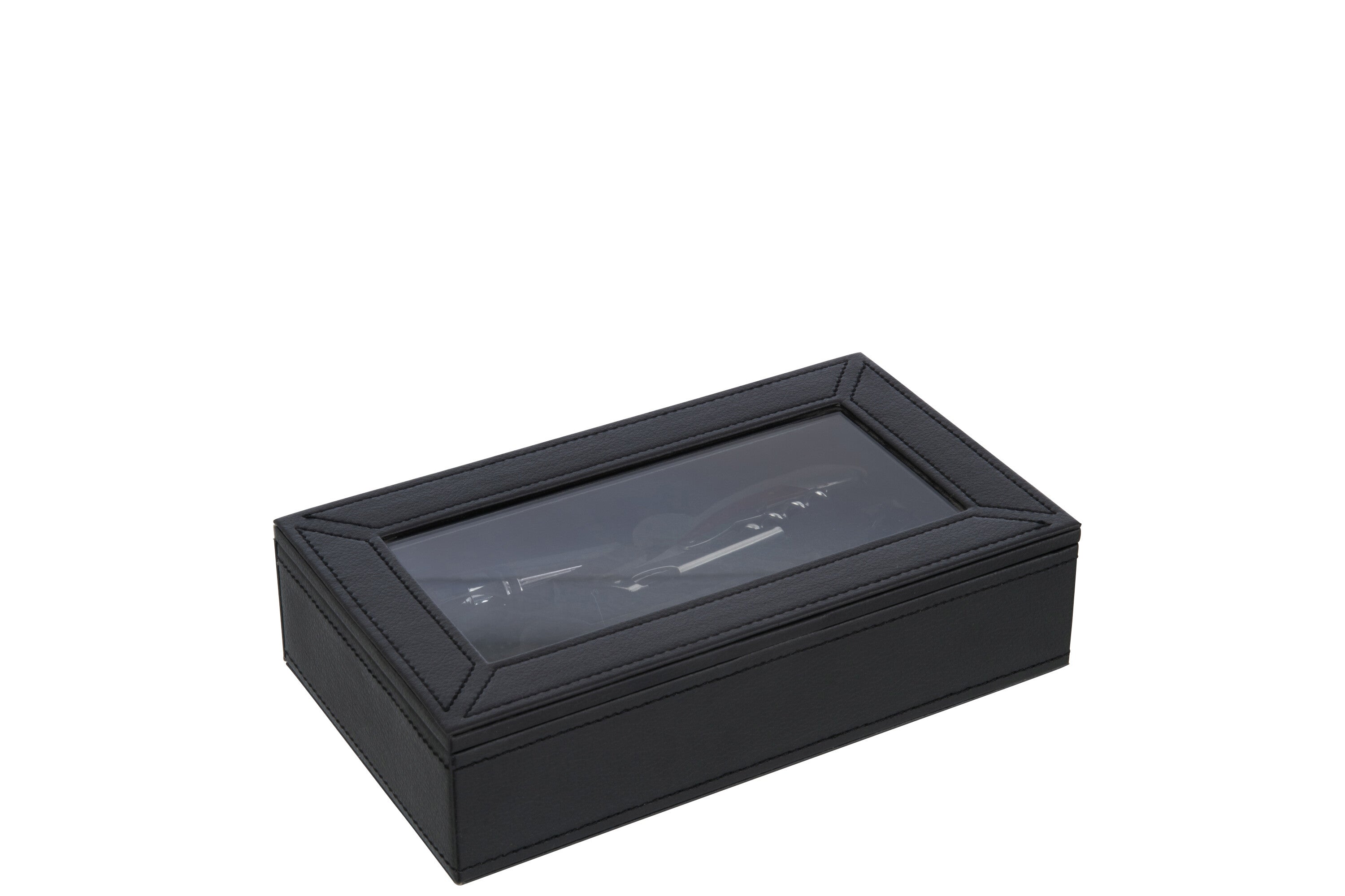 Doos 6 Wijnaccessoires Nep Leer Zwart
