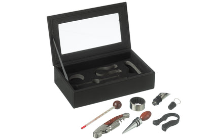 Doos 6 Wijnaccessoires Nep Leer Zwart