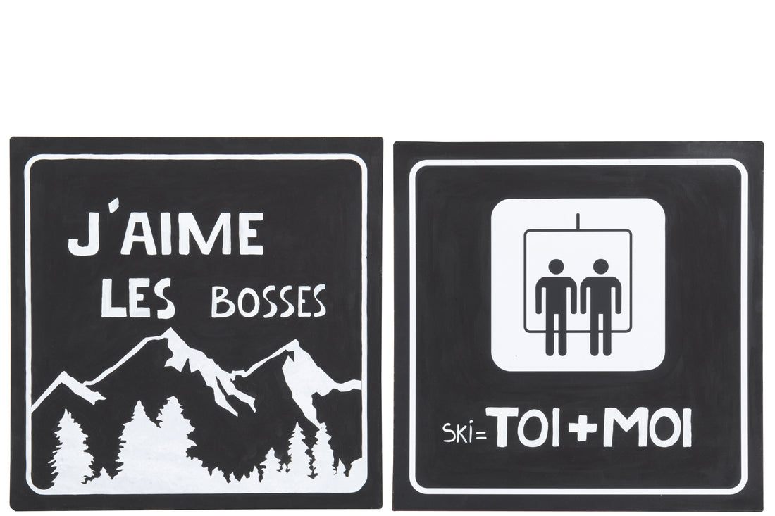 Placard Square Mountains/Ski Lift Metaal Zwart/Wit Assortiment Van 2