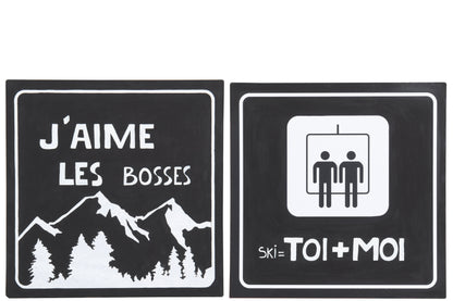 Placard Square Mountains/Ski Lift Metaal Zwart/Wit Assortiment Van 2