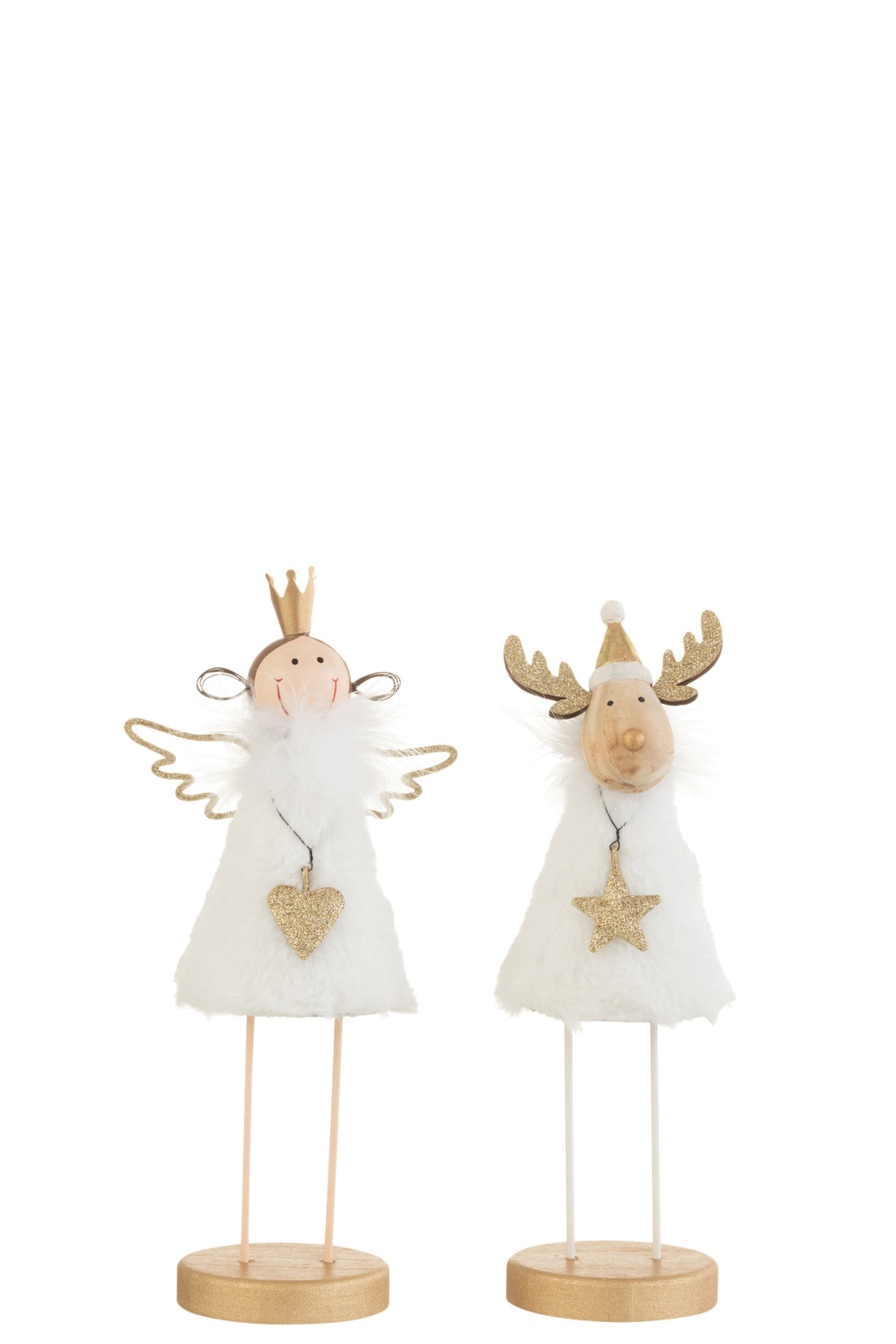 Engel/Rendier Op Voet Bont/Hout Wit/Goud Groot Assortiment Van 2