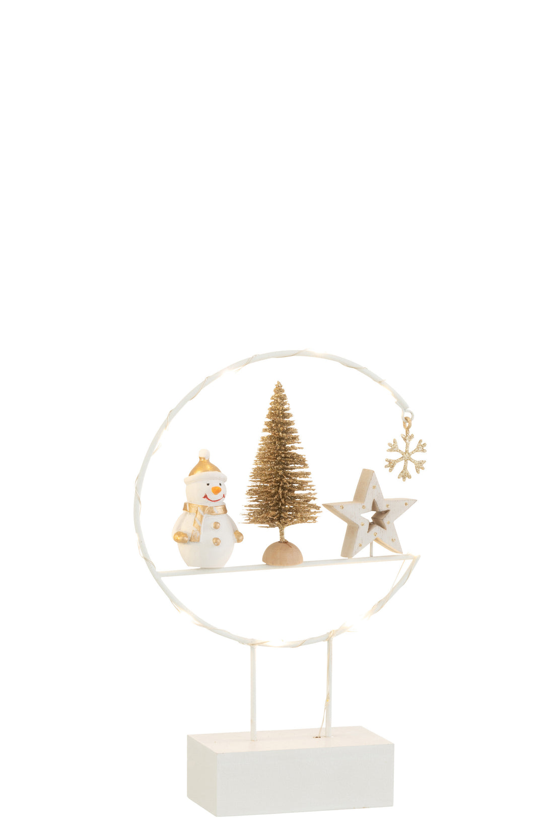 J-Line Semicirkel Op Voet+Led Sneeuwman Hout Wit/Goud