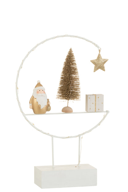 J-Line Semicirkel Op Voet+Led Kerstman Hout Wit/Goud