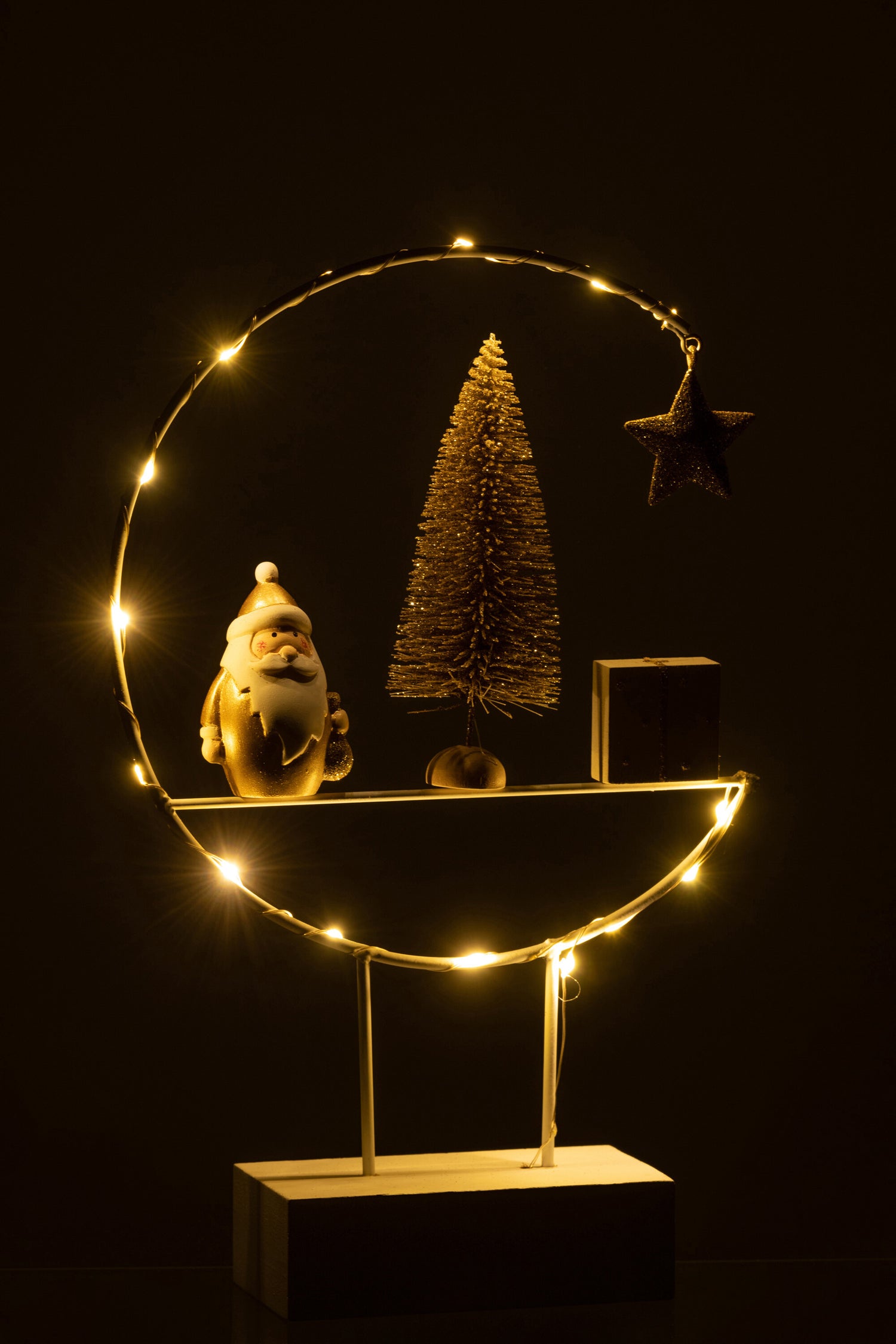 J-Line Semicirkel Op Voet+Led Kerstman Hout Wit/Goud