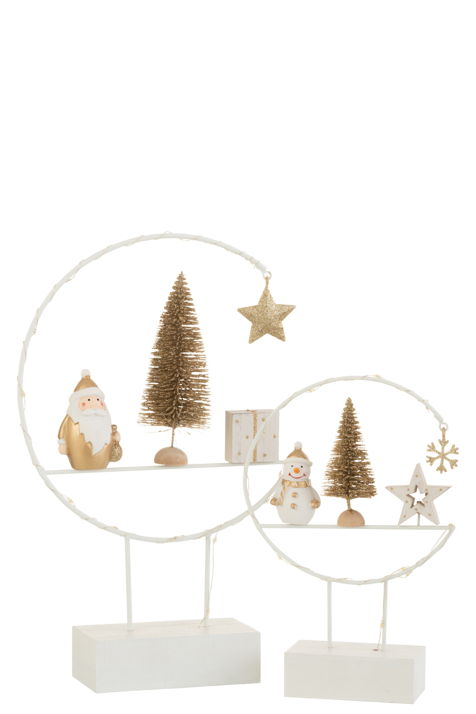 J-Line Semicirkel Op Voet+Led Kerstman Hout Wit/Goud