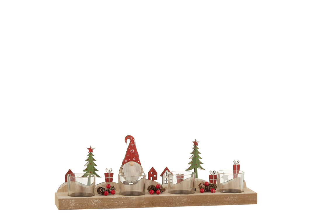 J-Line Theelichthouder Kerstmis 4 stuks Kerstman Hout/Metaal