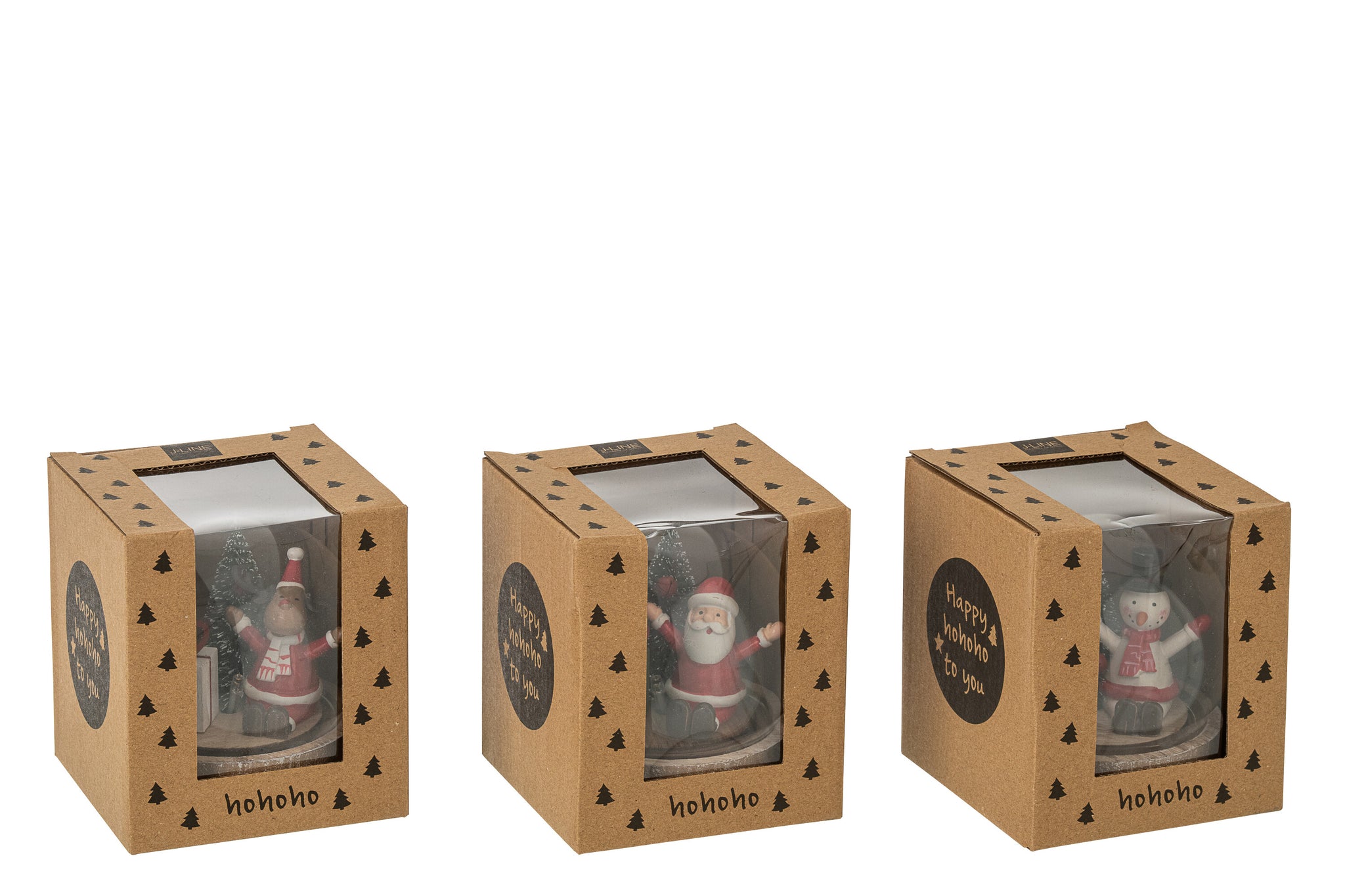 Klokglas Kerstman/Rendier/Sneeuwpop+Led Hout/Glas Mix Assortiment Van 3