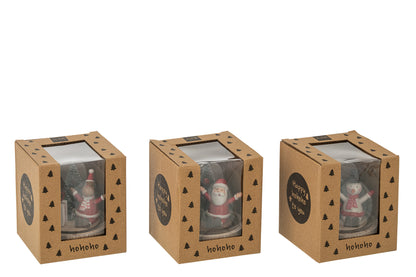 Klokglas Kerstman/Rendier/Sneeuwpop+Led Hout/Glas Mix Assortiment Van 3