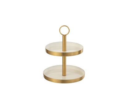 J-Line 2 Niveaus Cake plateau - taartplateau - metaal - wit/ goud
