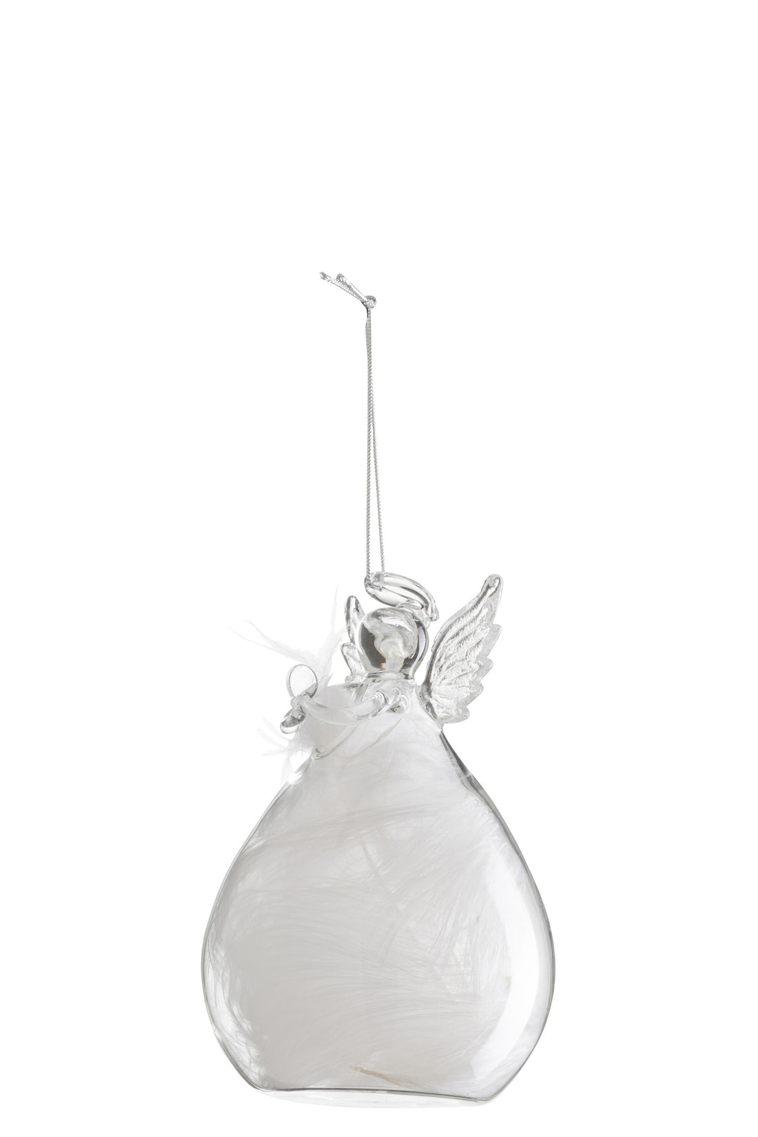 Doos van 6 engel hanger veren glas transparant/wit