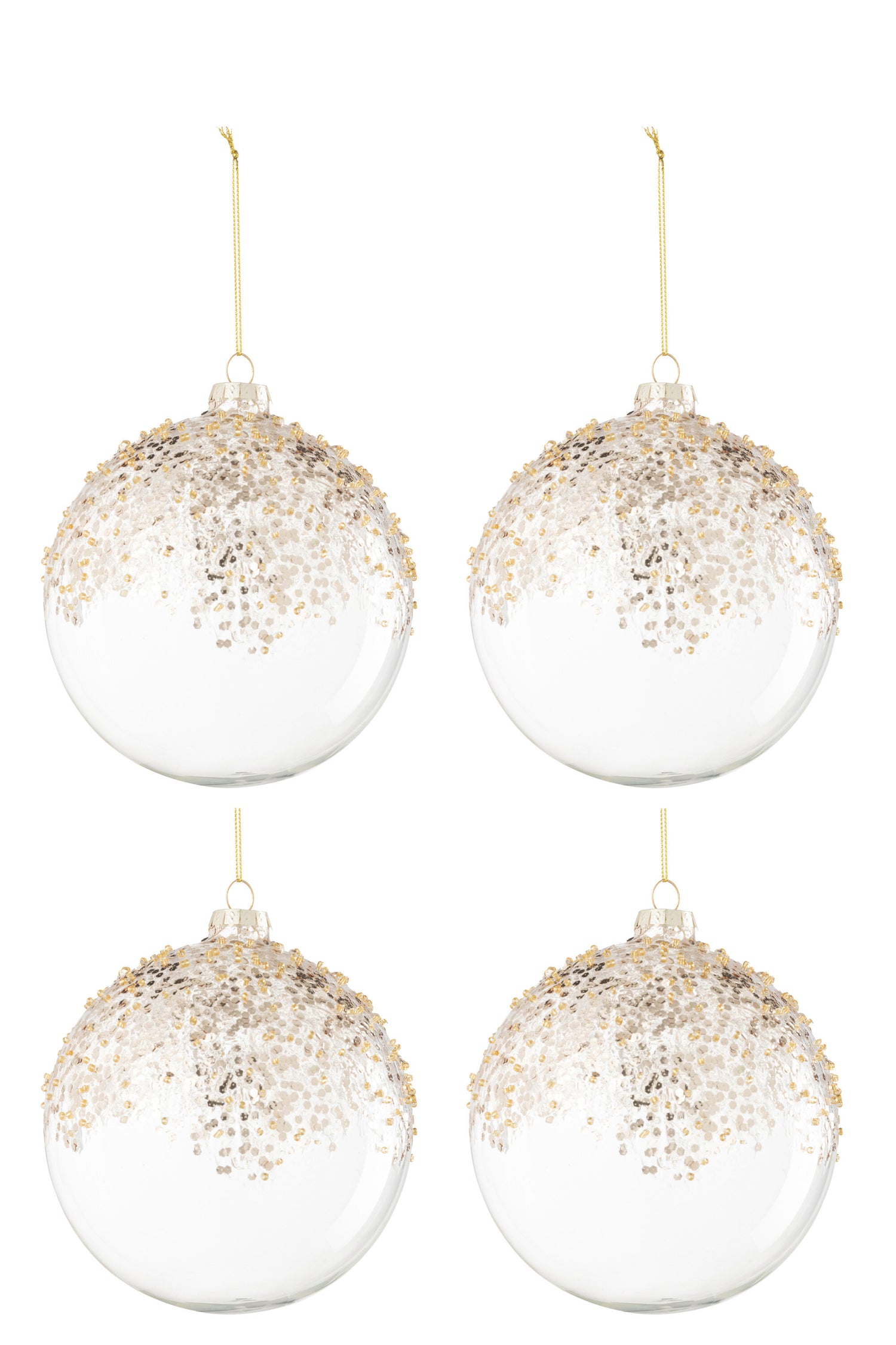 J-Line Box Of 4 Christmas Bauble Sequins Glass Transparent/Gold