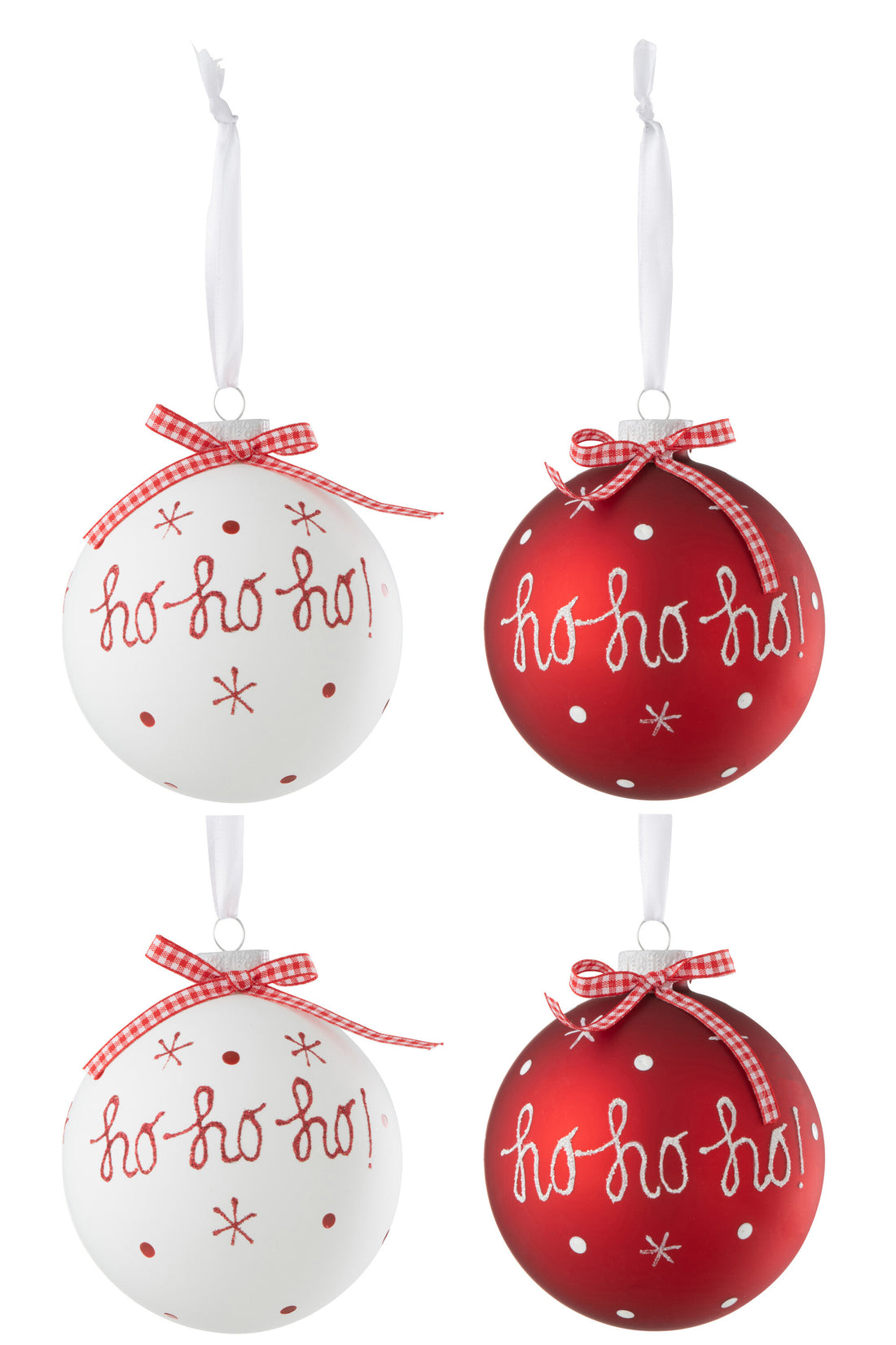 J-Line Doos Van 4 Kerstbal 2+2 Hoho+Sneeuwvlokken+Boog Rood/Wit Large