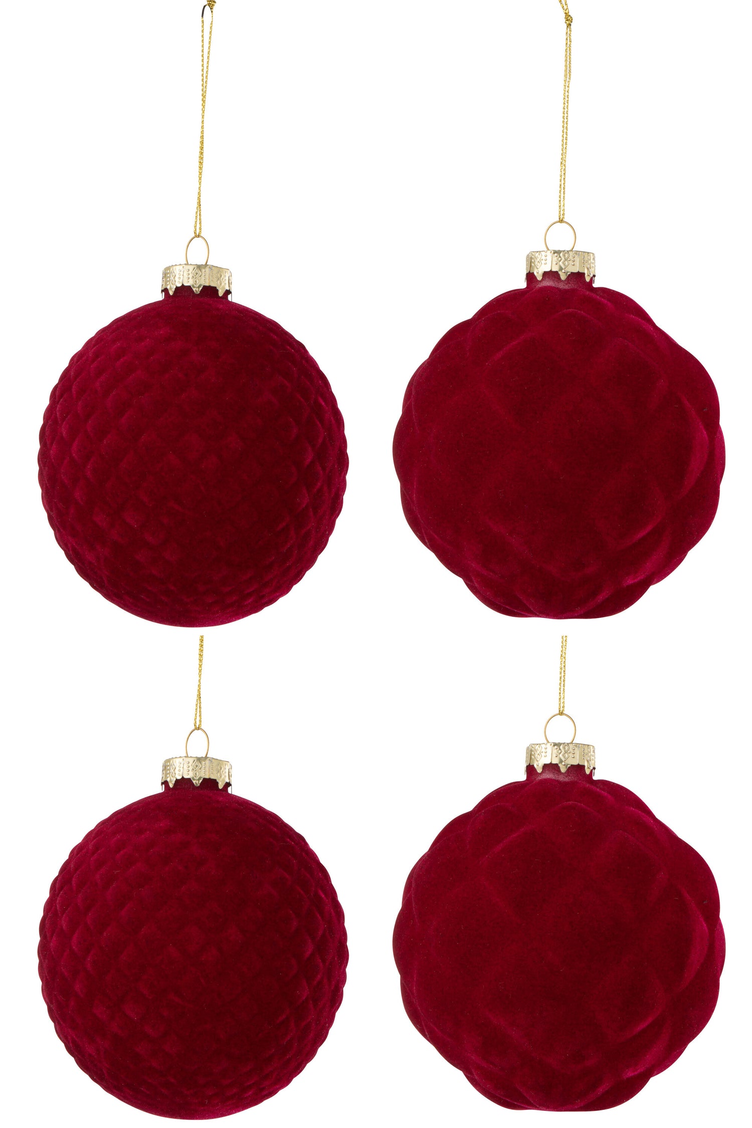 J-Line Box Of 4 Christmas Bauble 2+2 Velvet Red Large