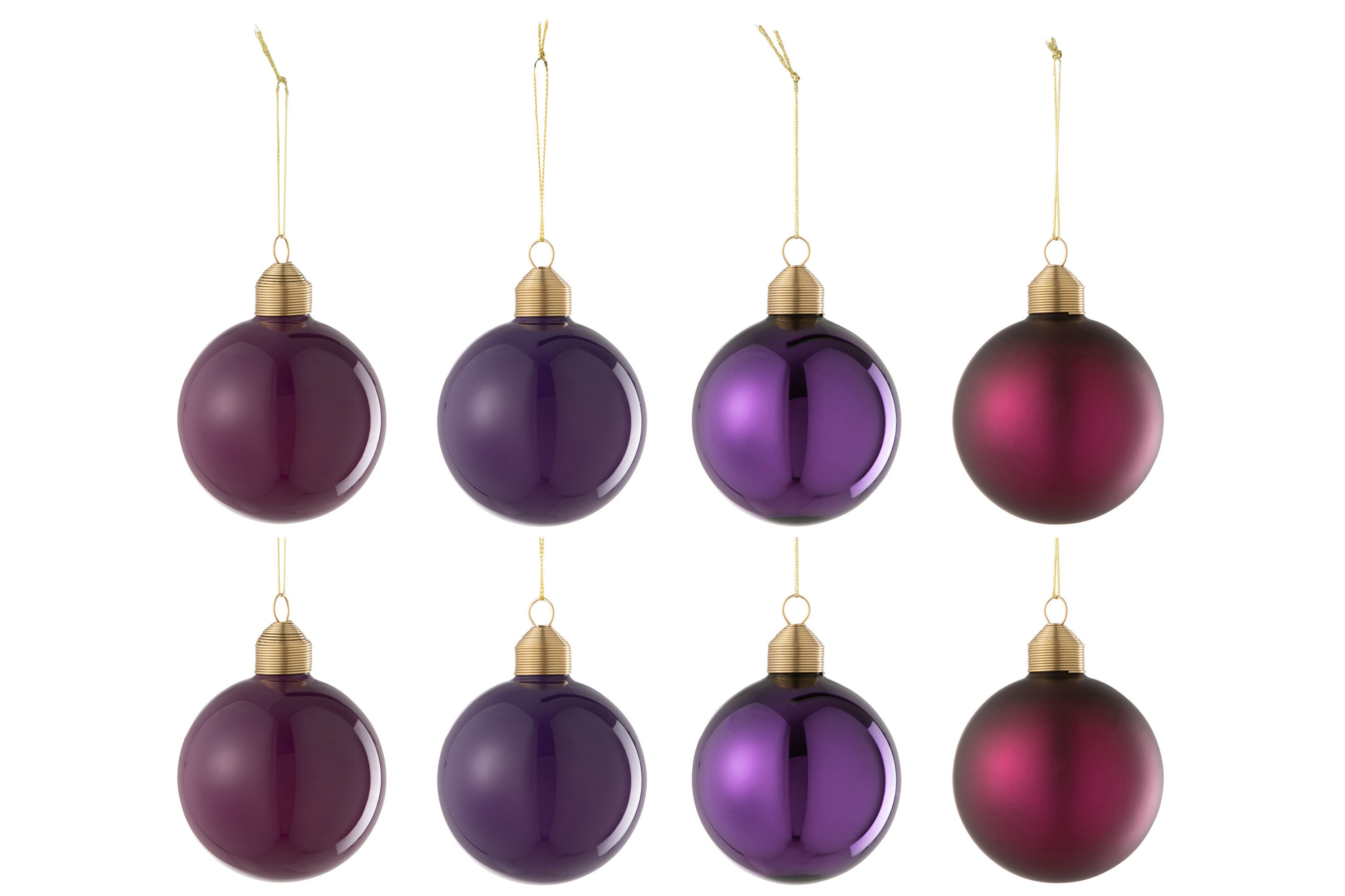 J-Line Box Of 8 Christmas Bauble 2+2+2+2 Glass Matte/Shiny Mauve