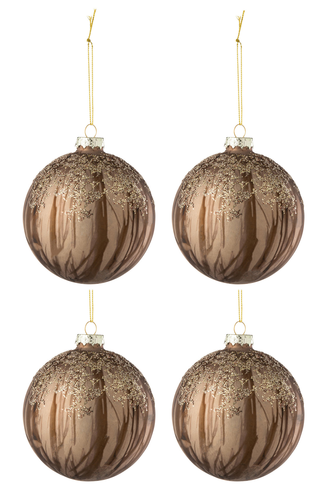 J-Line Box Of 4 Christmas Bauble Lines+Sequins Glass Brown Light/Dark