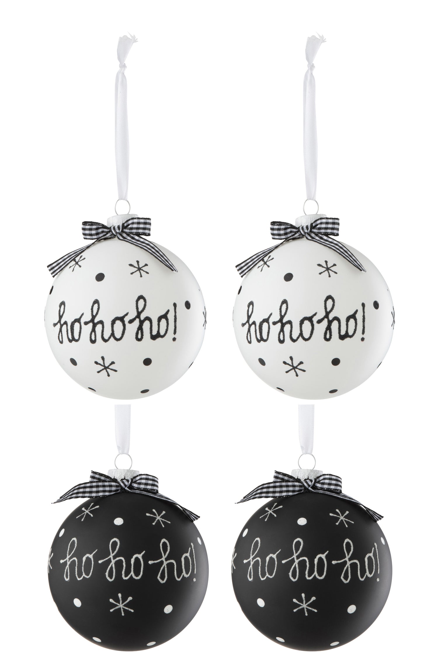J-Line Doos met 4 kerstballen 2+2 Hoho+Sneeuwvlokken+Strik Glas Zwart/Wit Groot