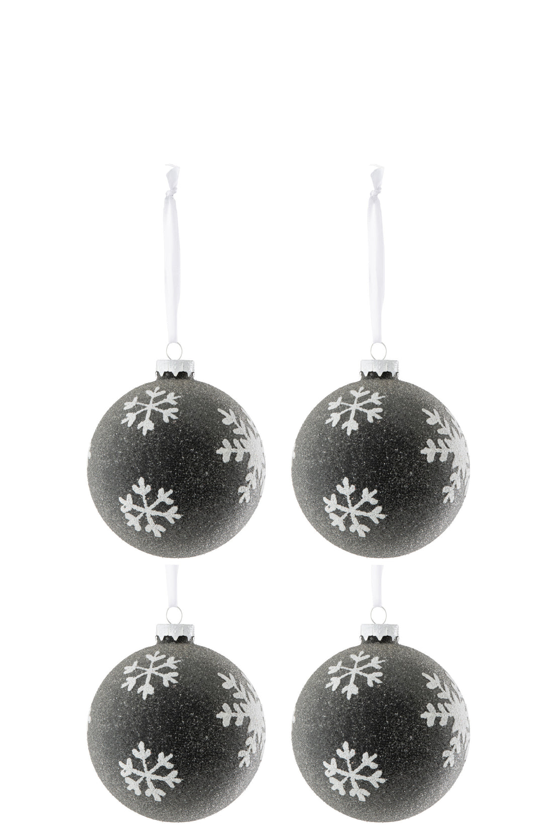 J-Line Box Of 4 Christmas Bauble Pearls+Snowflake Glass Grey Dark/White Small