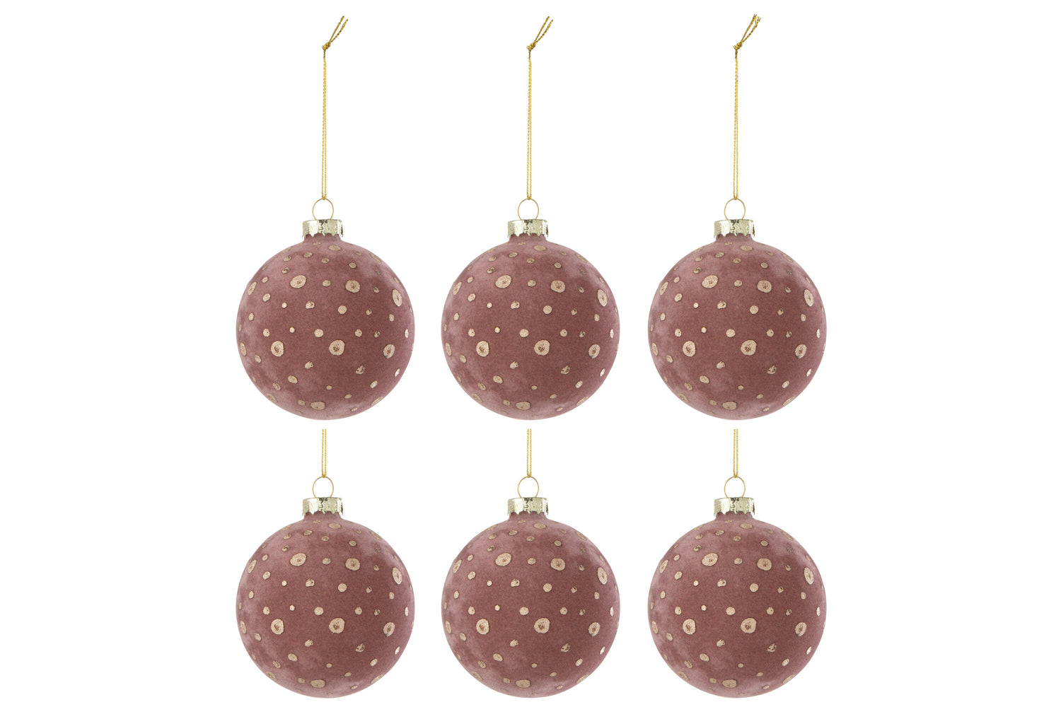 J-Line Box Of 6 Christmas Bauble Dots Velvet Light Pink/Gold