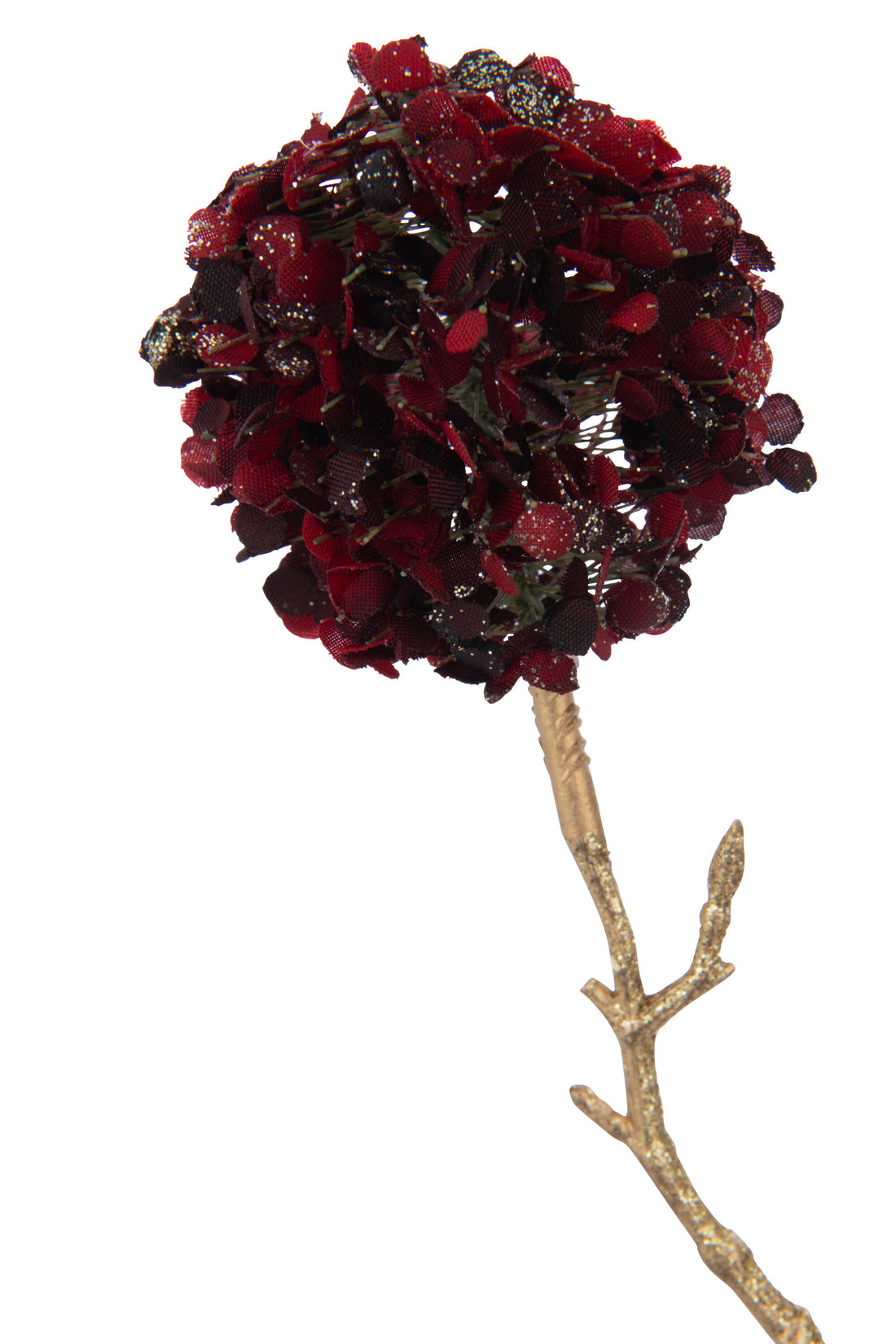 J-Line Tak 2 Bloemen Pompons Plastiek Rood/Goud Small