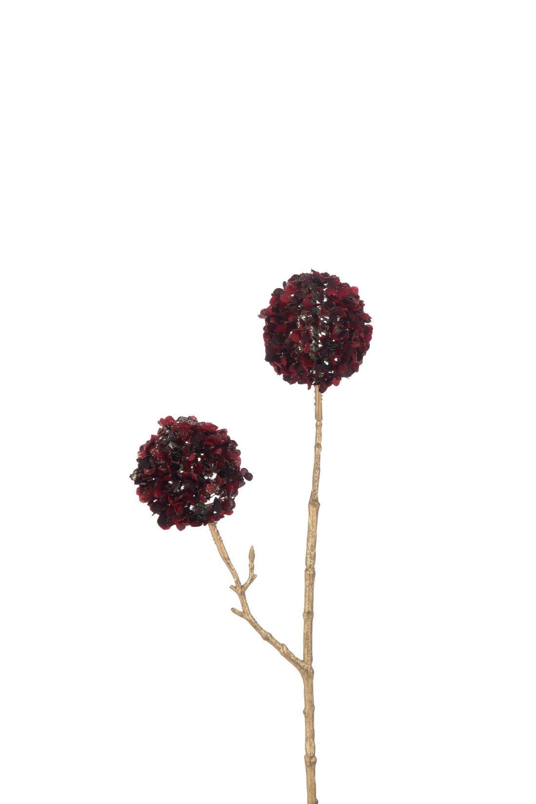 J-Line Tak 2 Bloemen Pompons Plastiek Rood/Goud Small