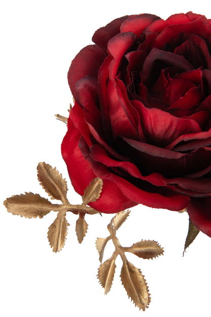 J-Line Kerstdecoratie tak roos - kunststof - rood/ goud - 12x