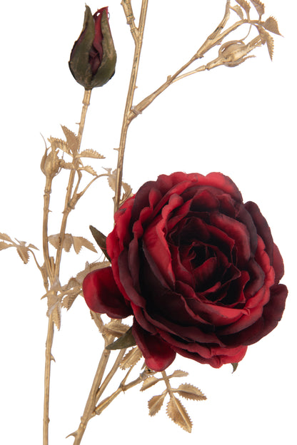 J-Line Rozenstruik 3 Bloemen+Knoppen Plastiek Rood/Goud