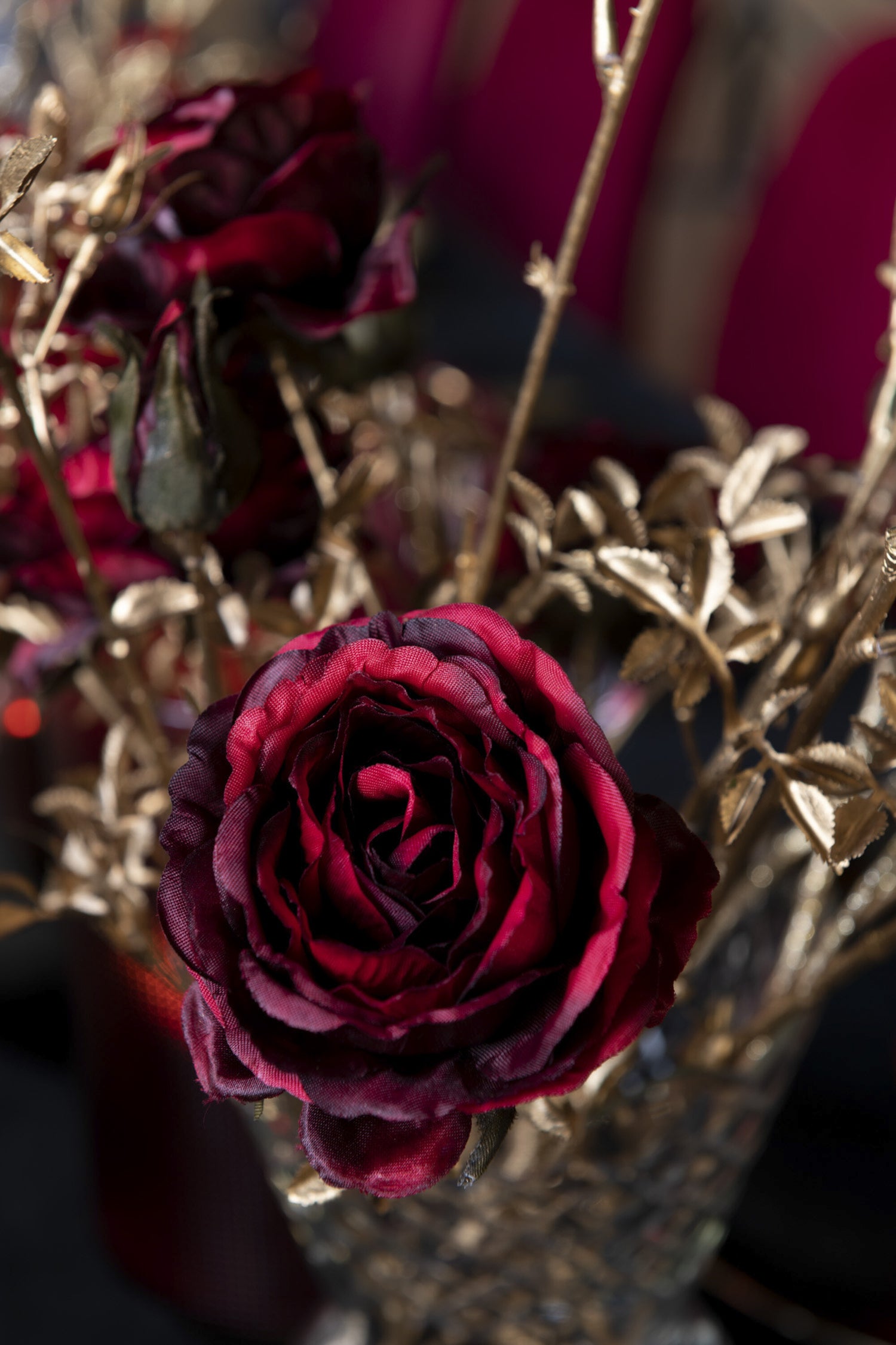 J-Line Rozenstruik 3 Bloemen+Knoppen Plastiek Rood/Goud